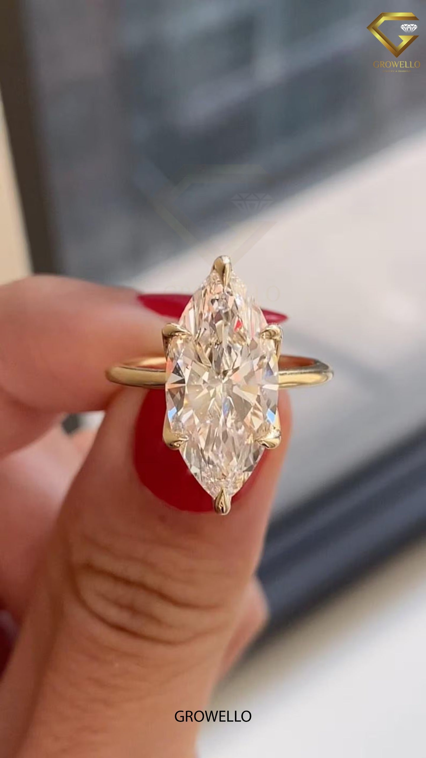 4 CT Marquise Lotus Crown Engagement Ring, Solid Gold, Lab Grown Diamond/Moissanite