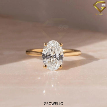 3 CT oval solitaire, lotus trellis cathedral band, solid gold, lab-grown or moissanite