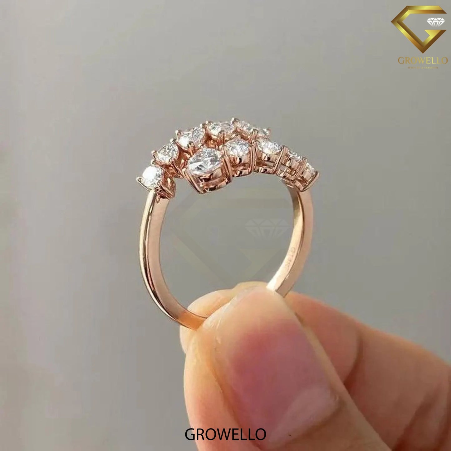 Graduated pear cluster bypass ring, open wrap, solid gold, lab-grown or moissanite