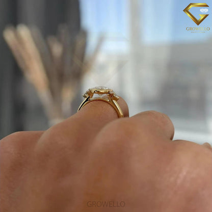 3CT oval bezel engagement ring with marquise & round side stones, solid gold, lab-grown diamond or moissanite