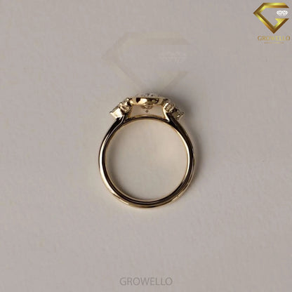 3CT oval bezel engagement ring with marquise & round side stones, solid gold, lab-grown diamond or moissanite