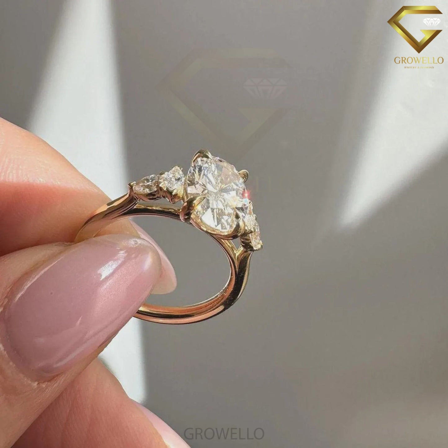 3CT oval engagement ring, marquise side stones, solid gold, lab-grown diamond or moissanite