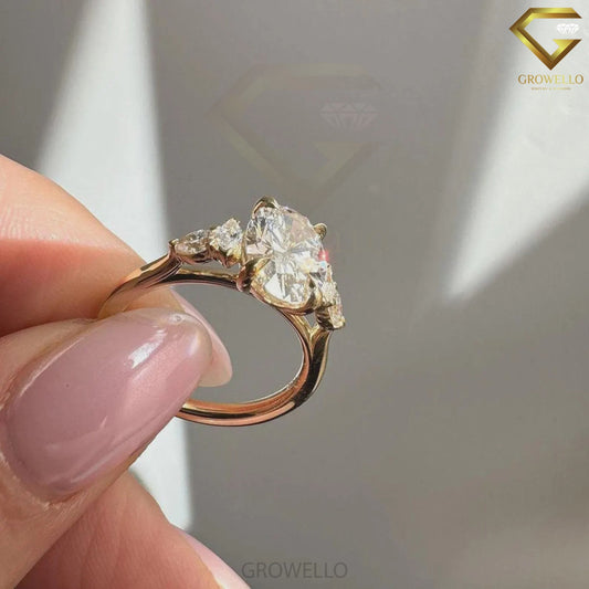 3CT oval engagement ring, marquise side stones, solid gold, lab-grown diamond or moissanite