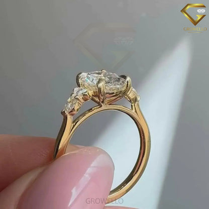 3CT oval engagement ring, marquise side stones, solid gold, lab-grown diamond or moissanite