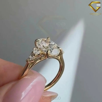 3CT oval engagement ring, marquise side stones, solid gold, lab-grown diamond or moissanite