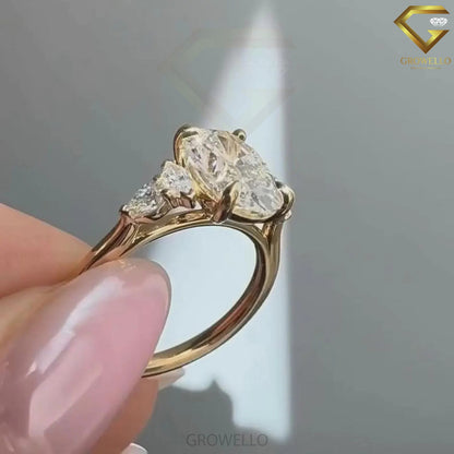 3CT oval engagement ring, marquise side stones, solid gold, lab-grown diamond or moissanite