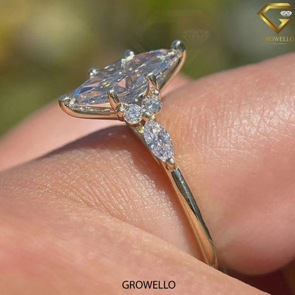 3CT marquise engagement ring with side stones, solid gold, lab-grown diamond or moissanite