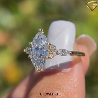 3CT marquise engagement ring with side stones, solid gold, lab-grown diamond or moissanite