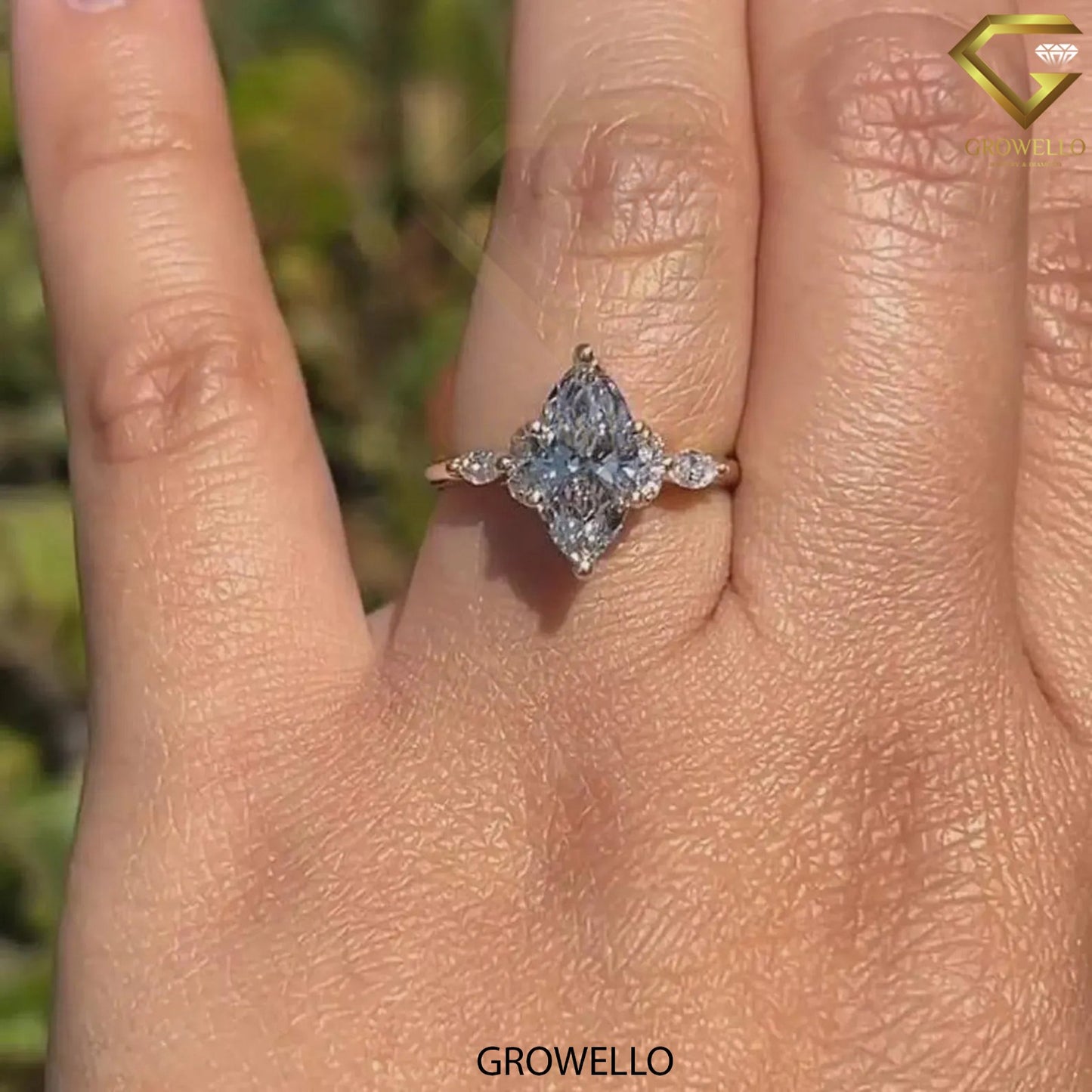 3CT marquise engagement ring with side stones, solid gold, lab-grown diamond or moissanite