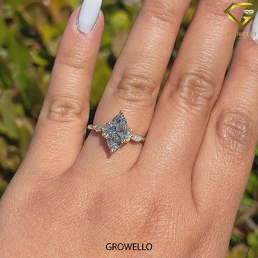 3CT marquise engagement ring with side stones, solid gold, lab-grown diamond or moissanite