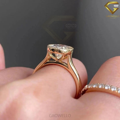 3CT oval bezel Set engagement ring, solid gold, lab-grown diamond or moissanite