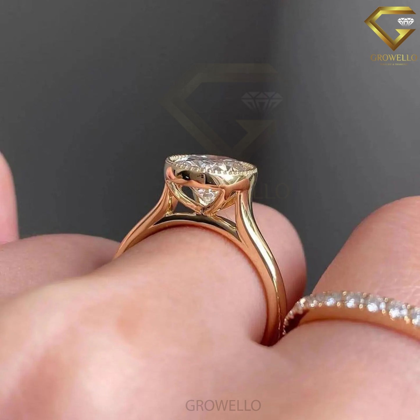 3CT oval bezel Set engagement ring, solid gold, lab-grown diamond or moissanite