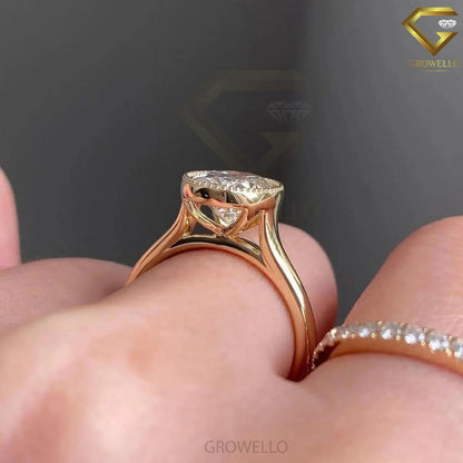 3CT oval bezel Set engagement ring, solid gold, lab-grown diamond or moissanite