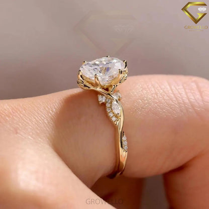 3CT Oval Diamond engagement ring, twisted bypass design, solid gold, lab-grown diamond or moissanite