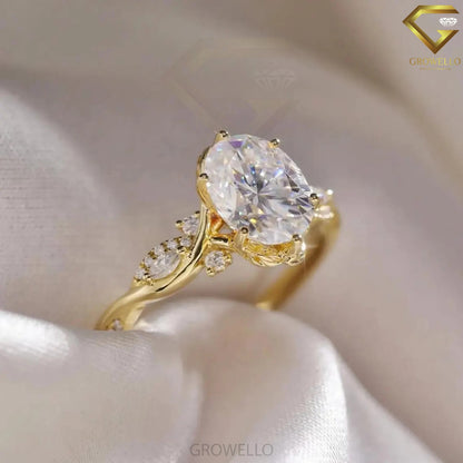 3CT Oval Diamond engagement ring, twisted bypass design, solid gold, lab-grown diamond or moissanite