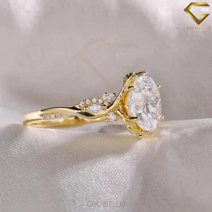3CT Oval Diamond engagement ring, twisted bypass design, solid gold, lab-grown diamond or moissanite