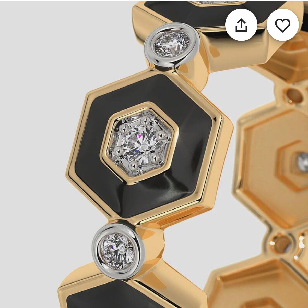 Mary’s Custom Hexagon Turquoise Enamel Diamond Band Ring, Lab Grown Diamonds, White Gold.