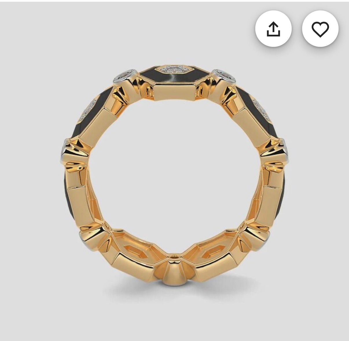 Mary’s Custom Hexagon Turquoise Enamel Diamond Band Ring, Lab Grown Diamonds, White Gold.