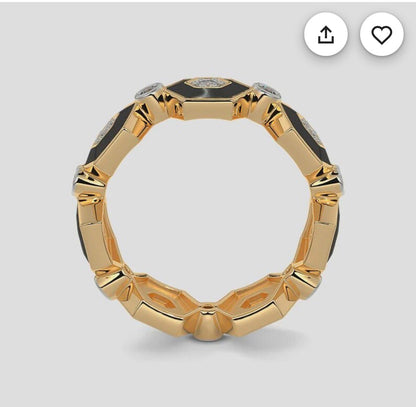 Mary’s Custom Hexagon Turquoise Enamel Diamond Band Ring, Lab Grown Diamonds, White Gold.