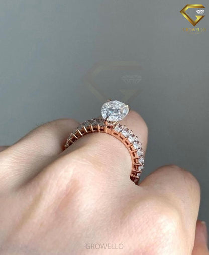 2 CT Pear Cut Engagement Ring, Baguette Eternity Band, Solid Gold, Lab Grown Diamond or Moissanite