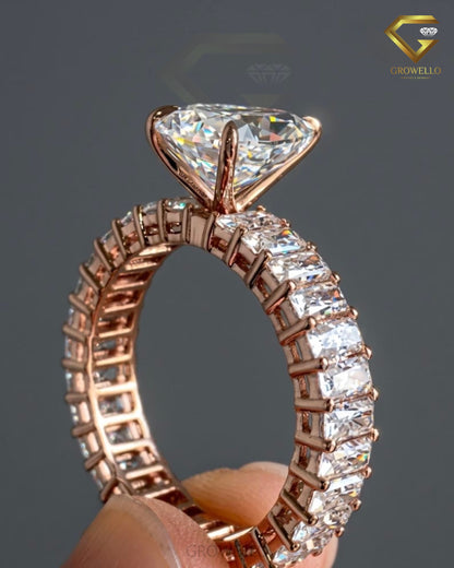 2 CT Pear Cut Engagement Ring, Baguette Eternity Band, Solid Gold, Lab Grown Diamond or Moissanite