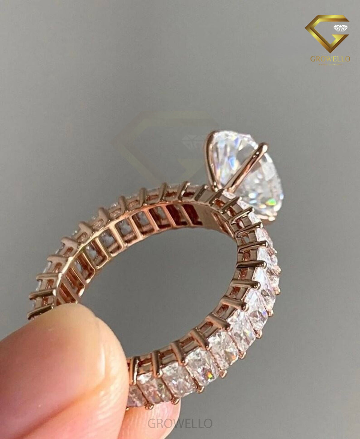2 CT Pear Cut Engagement Ring, Baguette Eternity Band, Solid Gold, Lab Grown Diamond or Moissanite