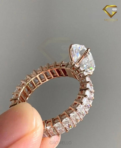 2 CT Pear Cut Engagement Ring, Baguette Eternity Band, Solid Gold, Lab Grown Diamond or Moissanite