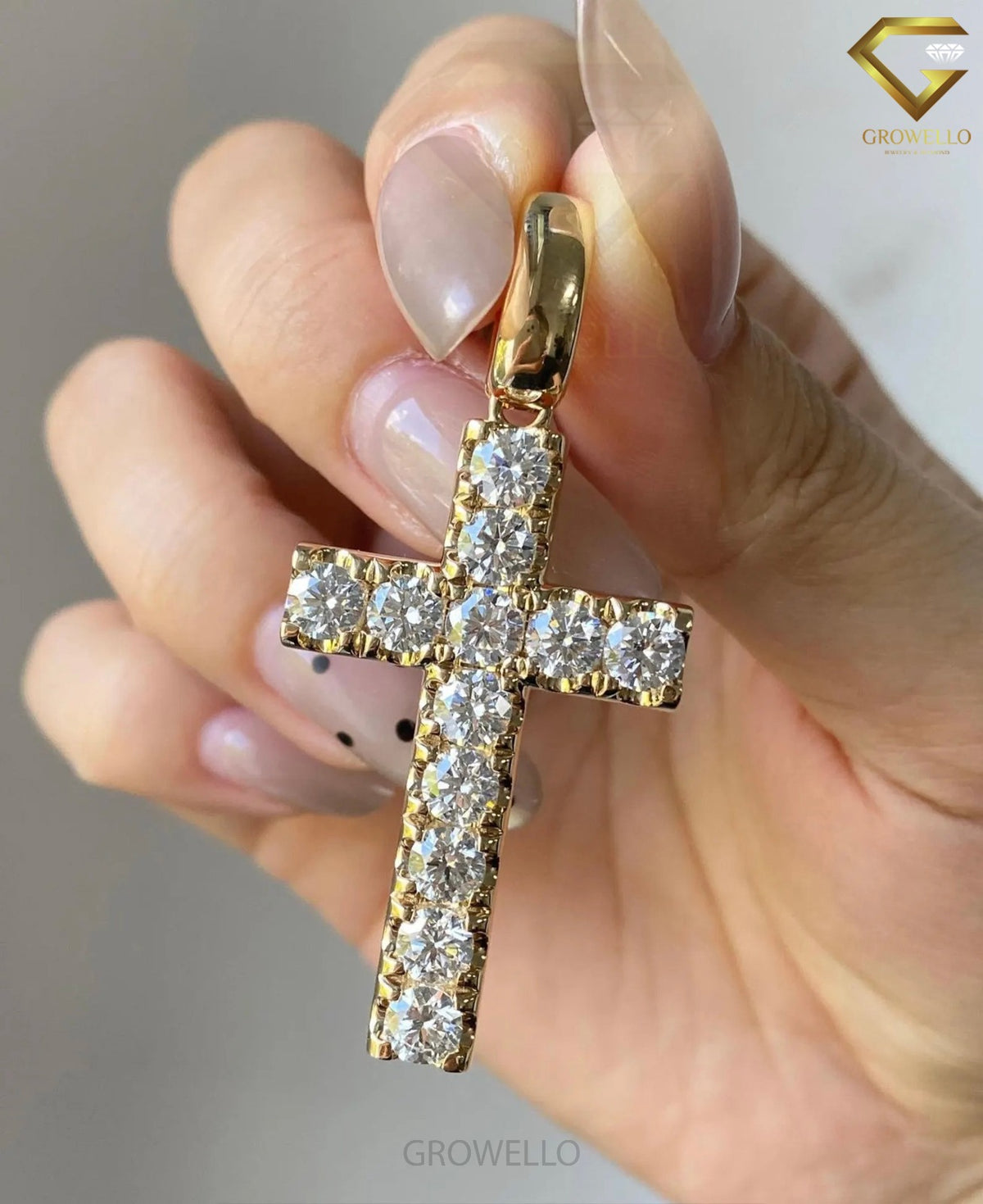 Round Diamond Cross Pendant, Bold Solid Gold Charm, Lab Grown Diamond or Moissanite