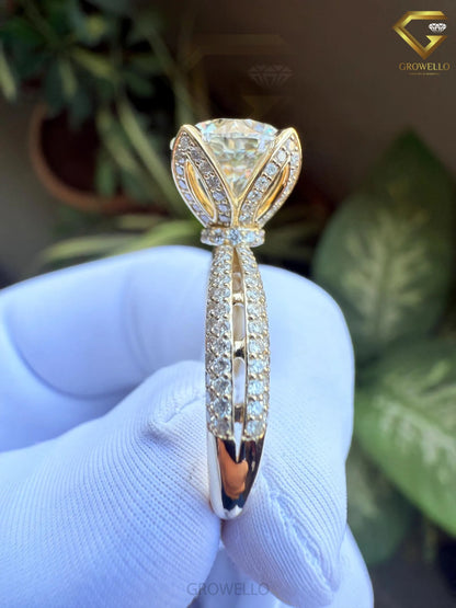 5 CT Round Diamond Hidden Halo Engagement Ring, Solid Gold, Lab Grown Diamond or Moissanite