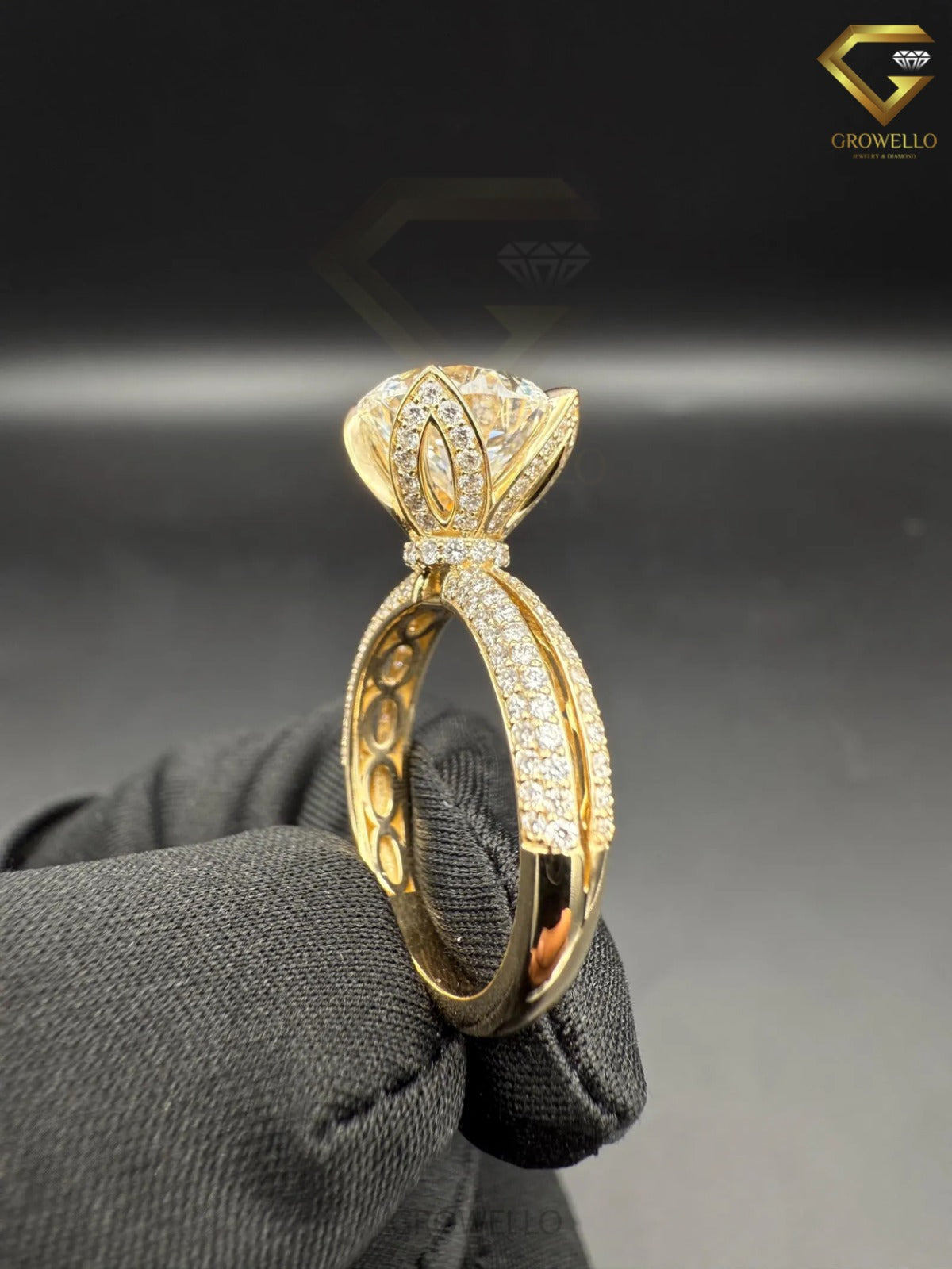 5 CT Round Diamond Hidden Halo Engagement Ring, Solid Gold, Lab Grown Diamond or Moissanite