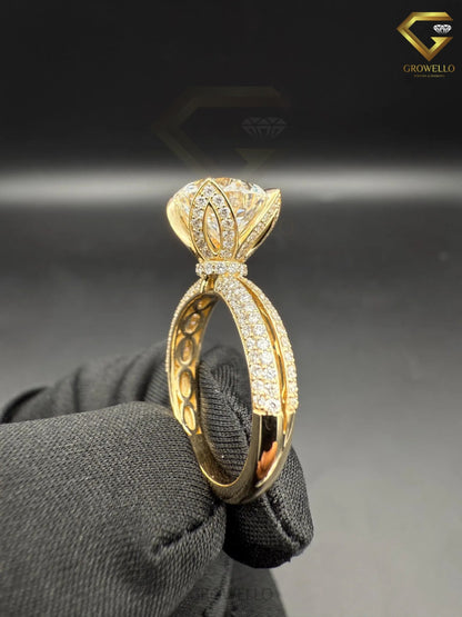 5 CT Round Diamond Hidden Halo Engagement Ring, Solid Gold, Lab Grown Diamond or Moissanite