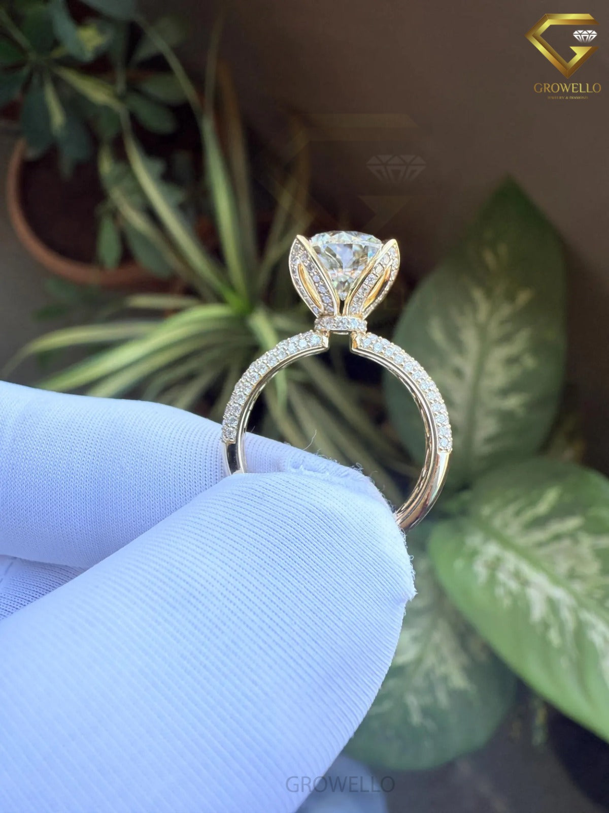 5 CT Round Diamond Hidden Halo Engagement Ring, Solid Gold, Lab Grown Diamond or Moissanite