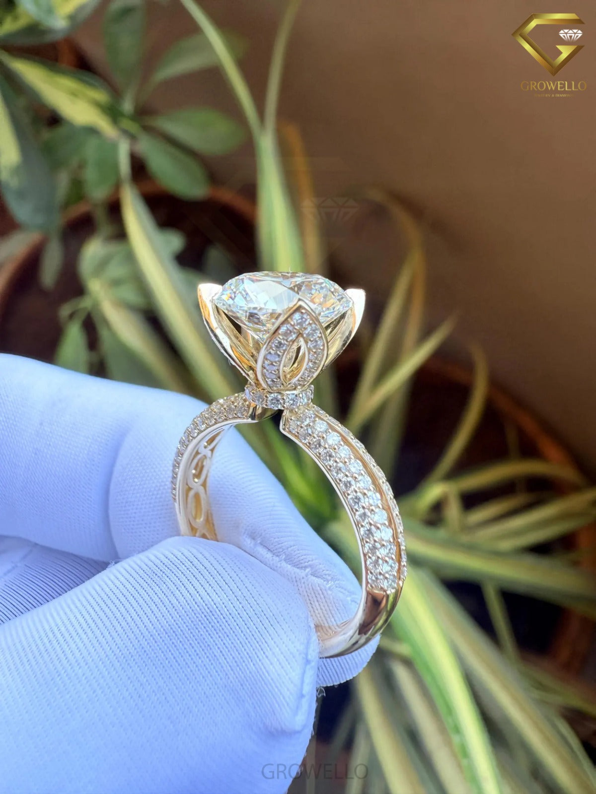 5 CT Round Diamond Hidden Halo Engagement Ring, Solid Gold, Lab Grown Diamond or Moissanite