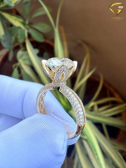 5 CT Round Diamond Hidden Halo Engagement Ring, Solid Gold, Lab Grown Diamond or Moissanite