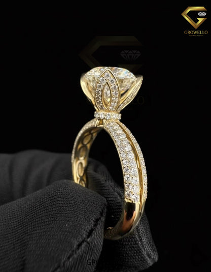 5 CT Round Diamond Hidden Halo Engagement Ring, Solid Gold, Lab Grown Diamond or Moissanite
