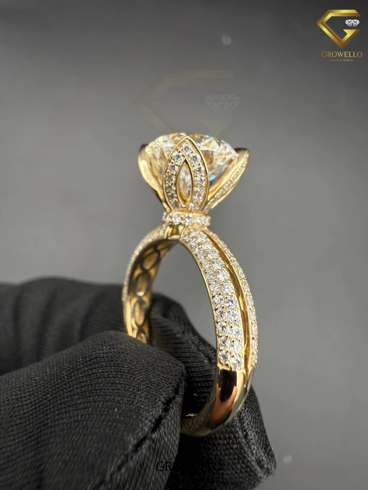 5 CT Round Diamond Hidden Halo Engagement Ring, Solid Gold, Lab Grown Diamond or Moissanite