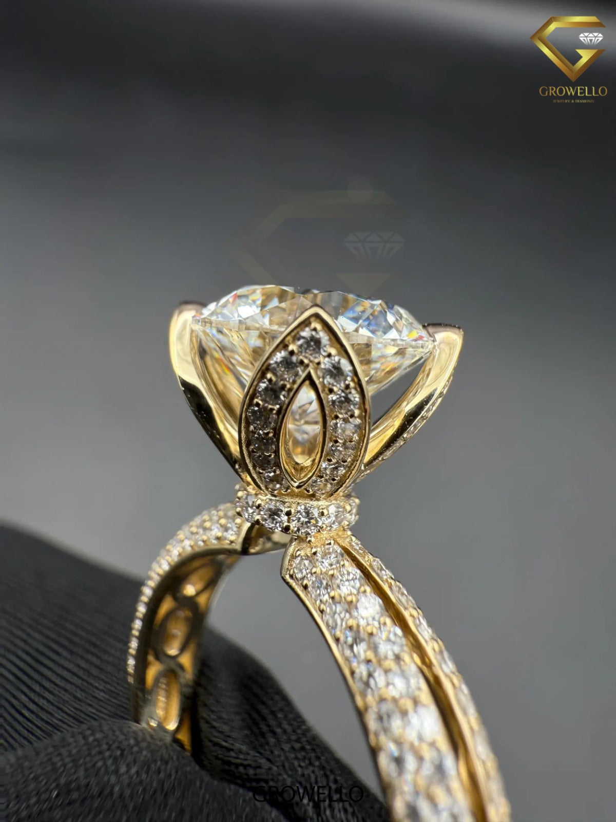 5 CT Round Diamond Hidden Halo Engagement Ring, Solid Gold, Lab Grown Diamond or Moissanite