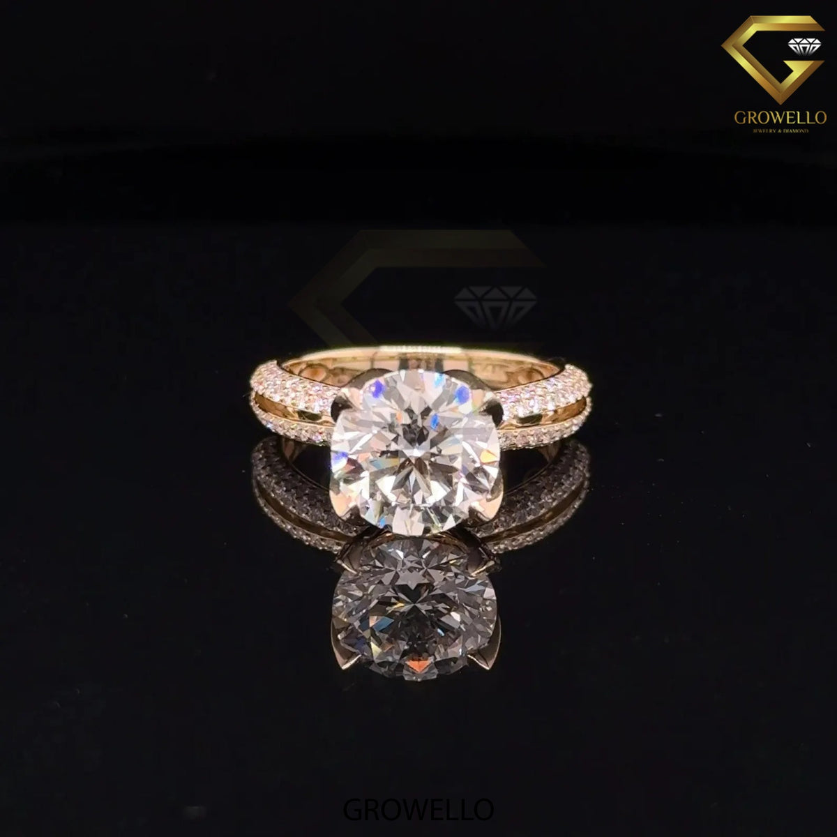 5 CT Round Diamond Hidden Halo Engagement Ring, Solid Gold, Lab Grown Diamond or Moissanite