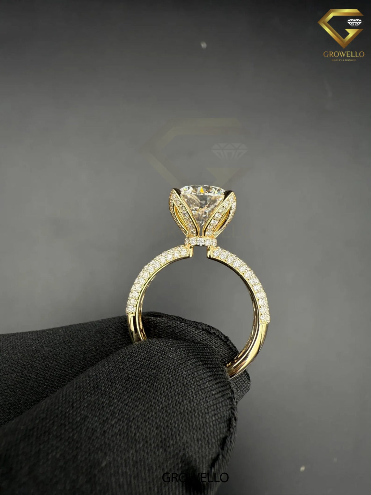 5 CT Round Diamond Hidden Halo Engagement Ring, Solid Gold, Lab Grown Diamond or Moissanite