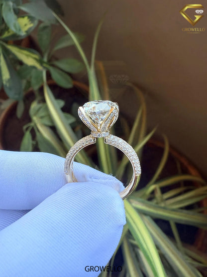 5 CT Round Diamond Hidden Halo Engagement Ring, Solid Gold, Lab Grown Diamond or Moissanite