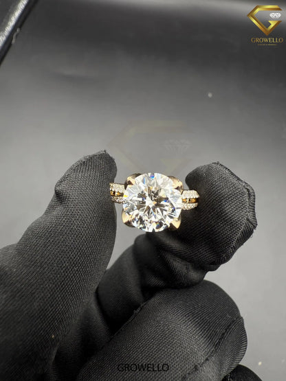 5 CT Round Diamond Hidden Halo Engagement Ring, Solid Gold, Lab Grown Diamond or Moissanite