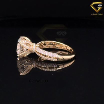 5 CT Round Diamond Hidden Halo Engagement Ring, Solid Gold, Lab Grown Diamond or Moissanite