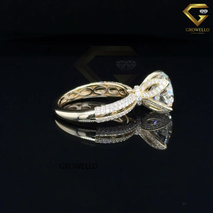 5 CT Round Diamond Hidden Halo Engagement Ring, Solid Gold, Lab Grown Diamond or Moissanite
