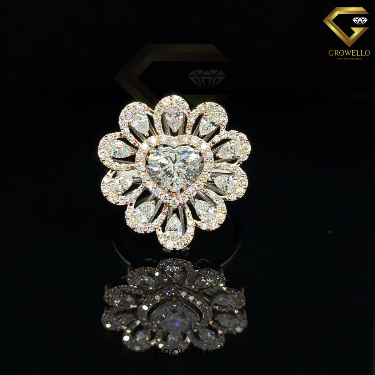 2 CT Heart Diamond Halo Floral Cluster Engagement Ring, Solid Gold, Lab Grown Diamond or Moissanite