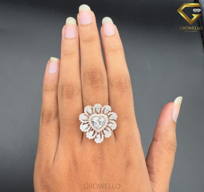 2 CT Heart Diamond Halo Floral Cluster Engagement Ring, Solid Gold, Lab Grown Diamond or Moissanite