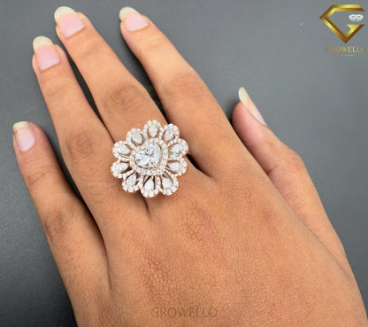 2 CT Heart Diamond Halo Floral Cluster Engagement Ring, Solid Gold, Lab Grown Diamond or Moissanite