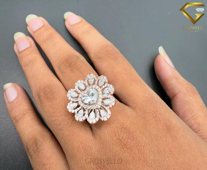 2 CT Heart Diamond Halo Floral Cluster Engagement Ring, Solid Gold, Lab Grown Diamond or Moissanite
