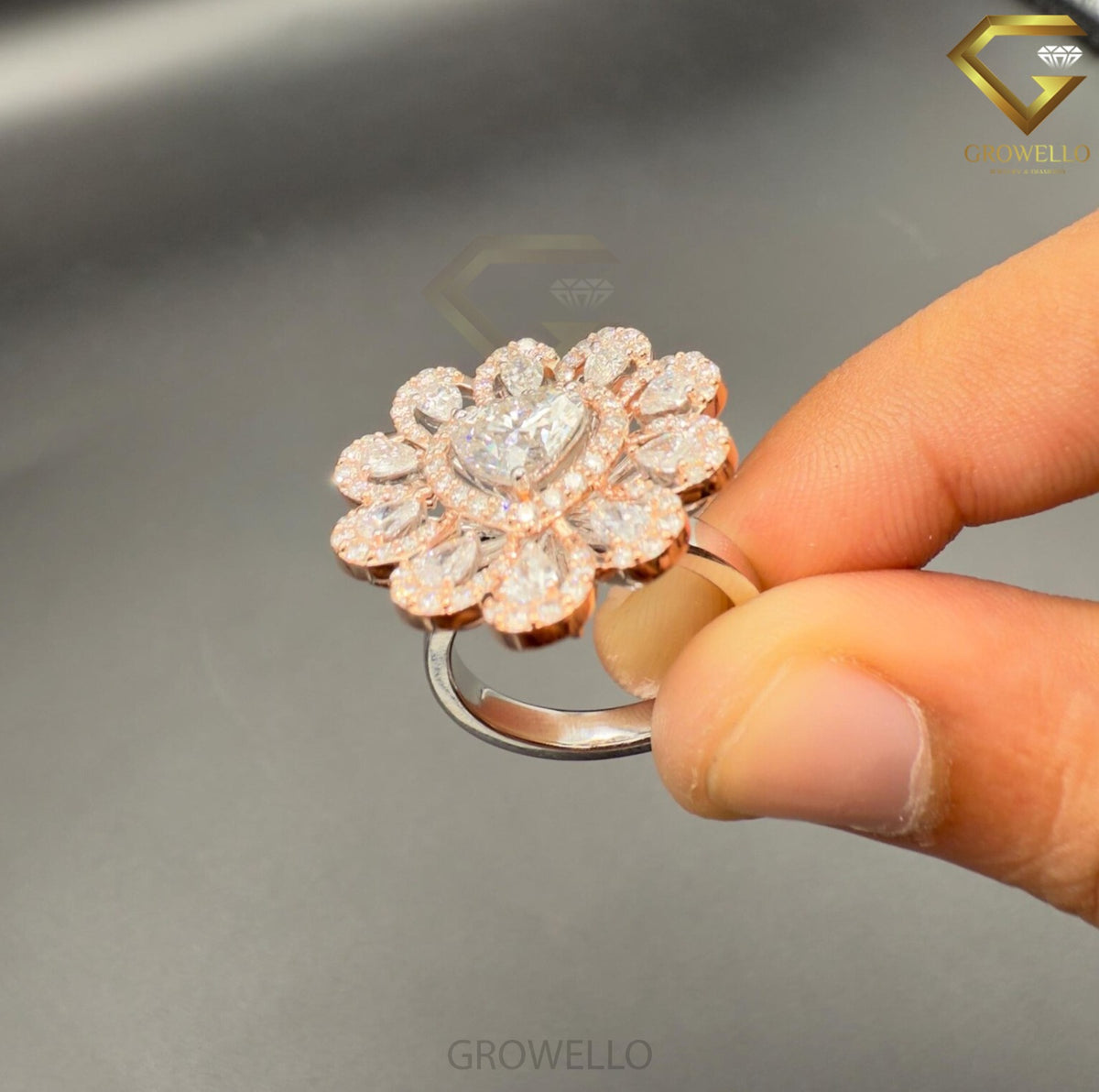 2 CT Heart Diamond Halo Floral Cluster Engagement Ring, Solid Gold, Lab Grown Diamond or Moissanite