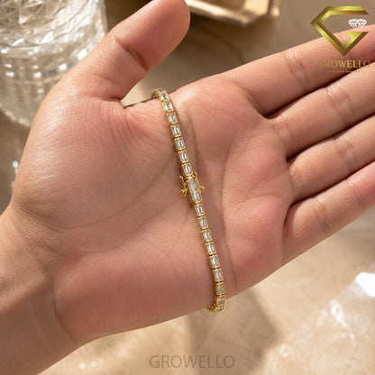 Emerald Cut Bezel Set Tennis Bracelet, Minimal Solid Gold, Lab Grown Diamond or Moissanite