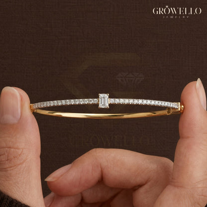 Emerald Diamond Bangle, Dainty Tennis Style Bracelet, Solid Gold, Lab Grown Diamond or Moissanite